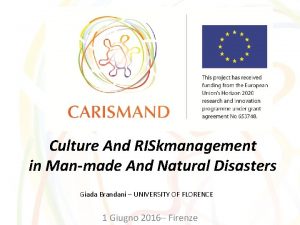 Culture And RISkmanagement in Manmade And Natural Disasters