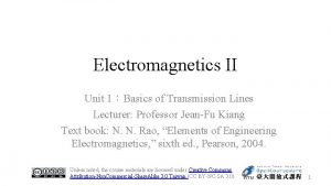 Electromagnetics II Unit 1Basics of Transmission Lines Lecturer