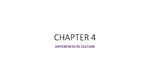 CHAPTER 4 DIFFERENCES IN CULTURE What is Culture