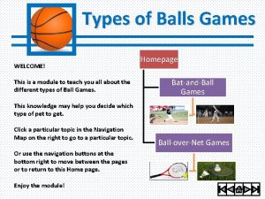 Types of Balls Games WELCOME This is a