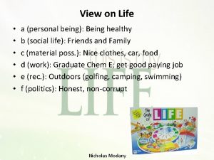 View on Life a personal being Being healthy