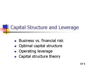 Capital Structure and Leverage n n Business vs