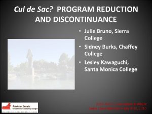 Cul de Sac PROGRAM REDUCTION AND DISCONTINUANCE Julie