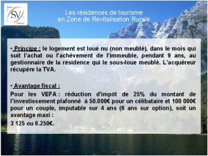 Les rsidences de tourisme en Zone de Revitalisation