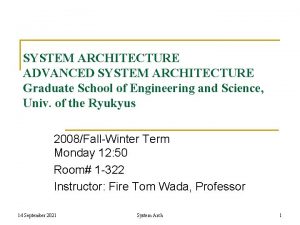 SYSTEM ARCHITECTURE ADVANCED SYSTEM ARCHITECTURE Graduate School of