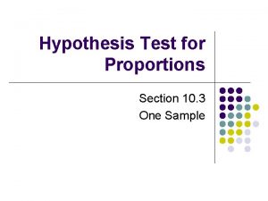 Hypothesis Test for Proportions Section 10 3 One
