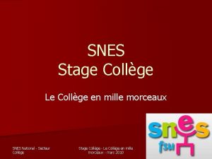 SNES Stage Collge Le Collge en mille morceaux