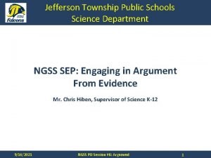 Jefferson Township Public Schools Science Department NGSS SEP