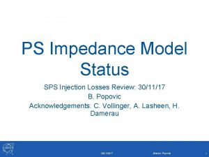 PS Impedance Model Status SPS Injection Losses Review