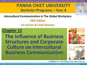 PANHA CHIET UNIVERSITY Intercultural Communication Chapter 11 The