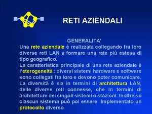 RETI AZIENDALI GENERALITA Una rete aziendale realizzata collegando