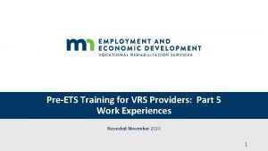 PreETS Training for VRS Providers Part 5 Work