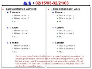 021503 022103 n Tasks performed last week u