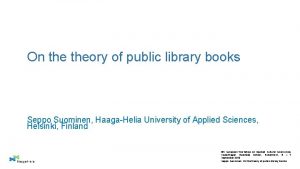 On theory of public library books Seppo Suominen