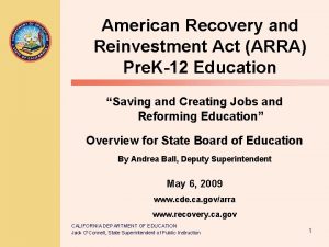 American Recovery and Reinvestment Act ARRA Pre K12