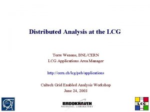Distributed Analysis at the LCG Torre Wenaus BNLCERN