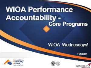 WIOA PERFORMANCE ACCOUNTABILITY CORE PROGRAMS WIOA Wednesdays 1122016