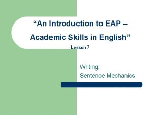 An Introduction to EAP Academic Skills in English