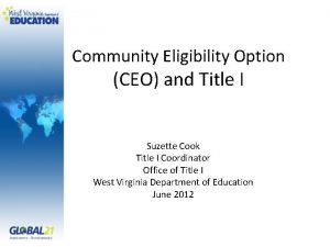 Community Eligibility Option CEO and Title I Suzette