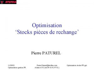 Optimisation Stocks pices de rechange Pierre PATUREL 110902