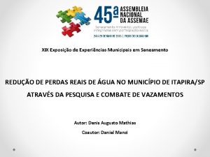 XIX Exposio de Experincias Municipais em Saneamento REDUO