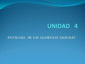 UNIDAD 4 PATOLOGIA DE LAS GLANDULAS SALIVALES GENERALIDADES