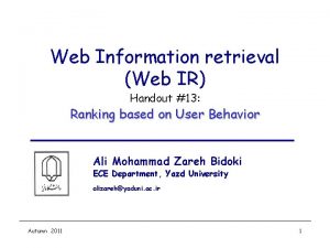 Web Information retrieval Web IR Handout 13 Ranking