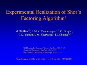 Experimental Realization of Shors Factoring Algorithm M Steffen