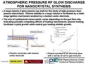 ATMOSPHERIC PRESSURE RF GLOW DISCHARGE FOR NANOCRYSTAL SYNTHESIS