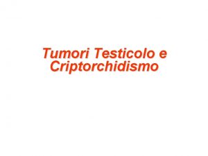 Tumori Testicolo e Criptorchidismo Tumori del testicolo Epidemiologia