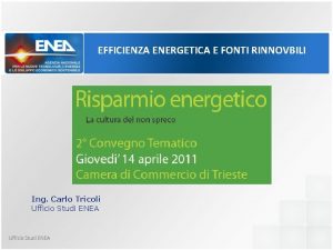 EFFICIENZA ENERGETICA E FONTI RINNOVBILI Ing Carlo Tricoli