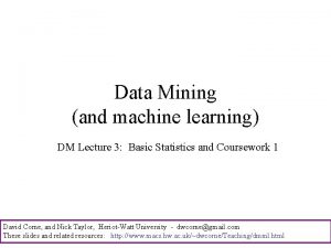 Data Mining and machine learning DM Lecture 3