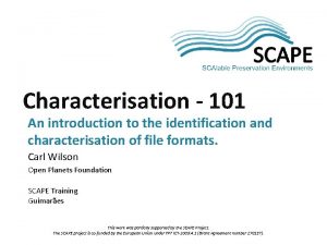 SCAPE Characterisation 101 An introduction to the identification