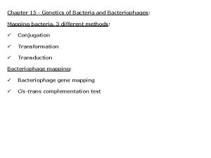Chapter 15 Genetics of Bacteria and Bacteriophages Mapping