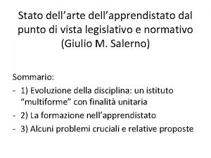 Stato dellarte dellapprendistato dal punto di vista legislativo