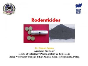Rodenticides Dr Kumari Anjana Assistant Professor Deptt of