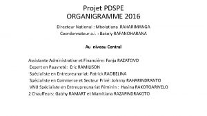 Projet PDSPE ORGANIGRAMME 2016 Directeur National Mbolatiana RAHARIMANGA