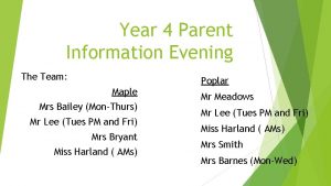 Year 4 Parent Information Evening The Team Maple
