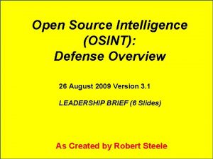 Open Source Intelligence OSINT Defense Overview 26 August