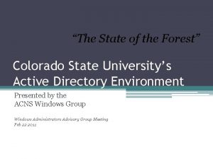 The State of the Forest Colorado State Universitys
