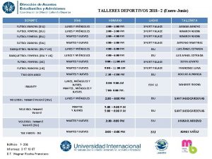 TALLERES DEPORTIVOS 2018 2 EneroJunio DEPORTE DAS HORARIO