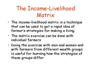 The IncomeLivelihood Matrix The incomelivelihood matrix is a