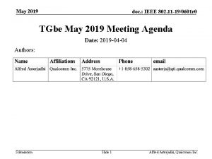 May 2019 doc IEEE 802 11 190601 r