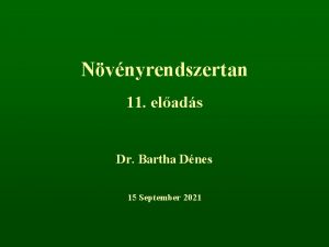 Nvnyrendszertan 11 elads Dr Bartha Dnes 15 September