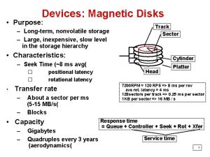 Devices Magnetic Disks Purpose Longterm nonvolatile storage Large
