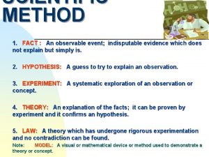 SCIENTIFIC METHOD 1 FACT An observable event indisputable