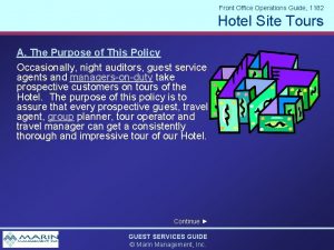 Front Office Operations Guide 1182 Hotel Site Tours