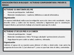 EDUCACIN FSICA III BLOQUE I ACTIVIDAD COMPLEMENTARIA PREVER