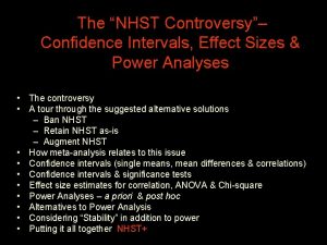 The NHST Controversy Confidence Intervals Effect Sizes Power