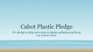 Cabot Plastic Pledge We pledge to help put